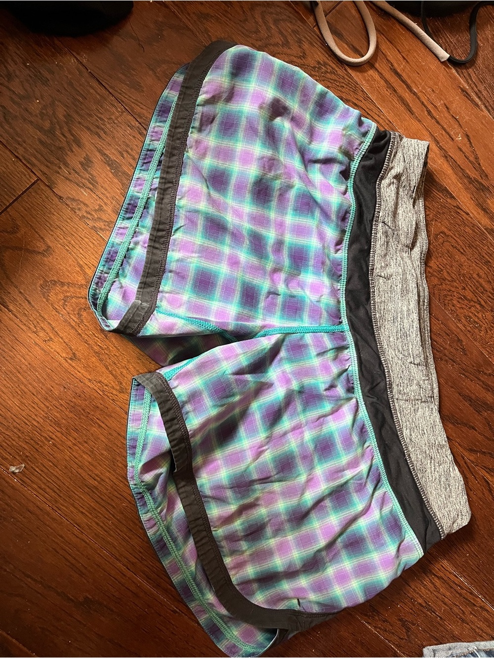 lululemon athletica Plaid Running Shorts in Teal & Purple